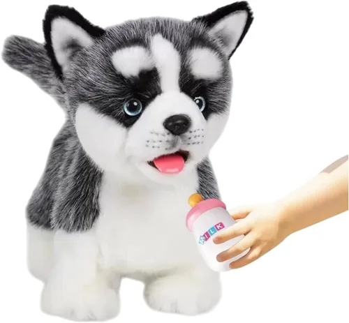 Vista 7 de CU-MATE Juguete electrónico de peluche de simulación interactiva, realista, cachorro, gato, con cola para caminar, ladrar, menear, hablar, como
