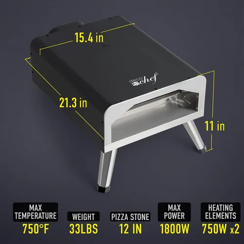 Vista 7 de Deco Chef Horno de Pizza Eléctrico, Piedra de Cerámica de 12 Pulgadas y Parrilla, 1800W, Hornea hasta 750 Grados para Pizza Artesanal de Encimera