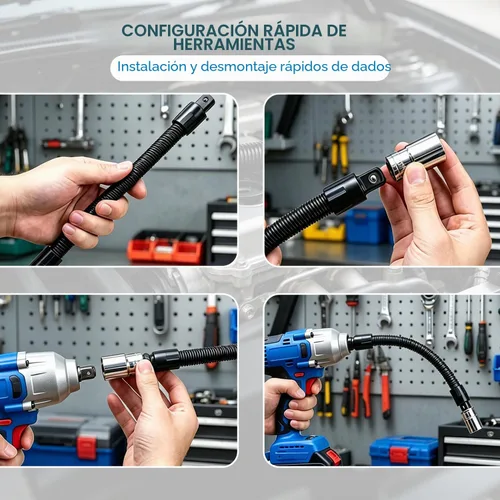 Vista 4 de Extensor de extensión de eje flexible de 1/2, extensor giratorio de 360° para trinquete y llave eléctrica, herramienta de accionamiento manual