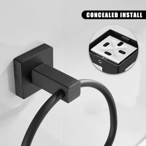 Vista 8 de Leyden Toallero de mano negro mate, anillo de toalla de baño, colgadores de toalla de mano de baño montado en la pared medio redondo moderno