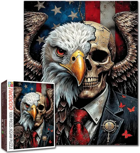 Vista 28 de Rompecabezas de 1000 piezas con la bandera americana y águila para adultos, rompecabezas del 4 de julio, para juegos de actividades familiares