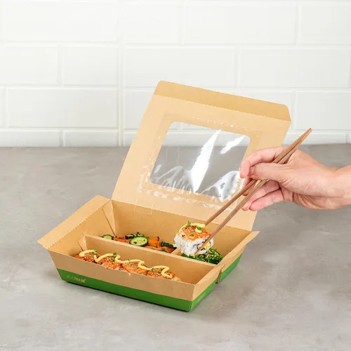 Vista 5 de Restaurantware Caja Bento de papel de 100 unidades, 51 onzas, contenedor de papel de estraza para alimentos, caja desechable a prueba de grasa