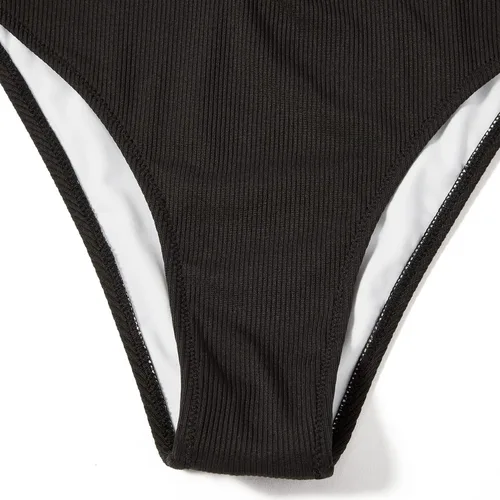 Vista 7 de MOOSLOVER Conjunto de bikini cruzado acanalado para mujer, traje de baño de dos piezas de cintura alta
