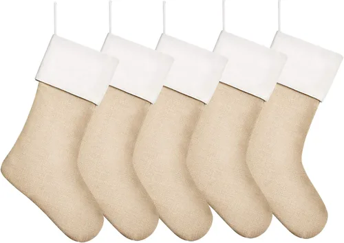 Vista 19 de Medias de Navidad de arpillera de 18 pulgadas a granel, medias neutrales de Navidad para colgar en la chimenea, paquete de 2