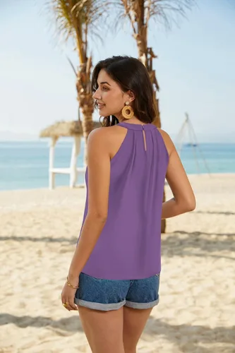 Vista 3 de GRACE KARIN Camiseta sin mangas con cuello halter de lentejuelas para mujer, camisola elegante y brillante, para fiesta, club, cóctel, chaleco
