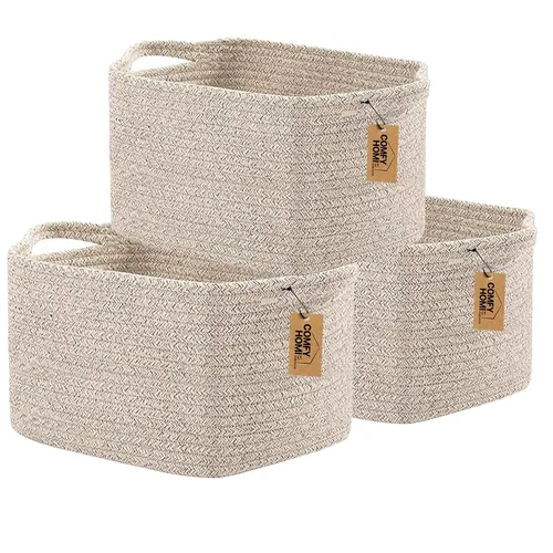 Vista 29 de COMFY-HOMI Cestas de almacenamiento de 11.5 x 7.5 x 4.7 pulgadas para organizar, cesta tejida de cuerda de algodón, caja de almacenamiento de marrón