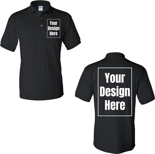 Vista 2 de Polo personalizado para adultos con diseño de texto en la parte delantera y trasera