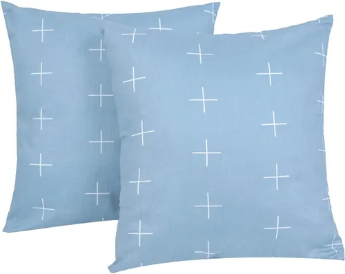 Vista 7 de Rockcloud Juego de 2 fundas de almohada cuadradas decorativas 100% de algodón a rayas, fundas de cojín para sofá, dormitorio, automóvil, 18 x 18 Azul