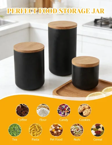 Vista 3 de YYW - Recipientes de almacenamiento de alimentos de cerámica con tapas, tarro de almacenamiento de alimentos de 27.1 fl oz/27oz Black Kitchen