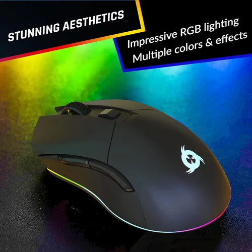 Vista 7 de KLIM Blaze Pro - Mouse inalámbrico recargable para juegos con base de carga RGB sensor de alta precisión y batería de larga duración hasta 6000