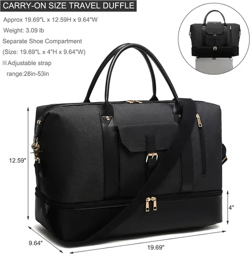 Vista 7 de Bolsa de viaje para fin de semana, grande para mujeres y hombres, bolsa de lona con compartimento para zapatos, perfecta para viajes, uso diario