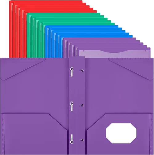 Vista 18 de Henoyso 48 carpetas de plástico con bolsillo frontal transparente y 3 puntas, carpetas de plástico resistente con ranura para tarjetas, carpetas