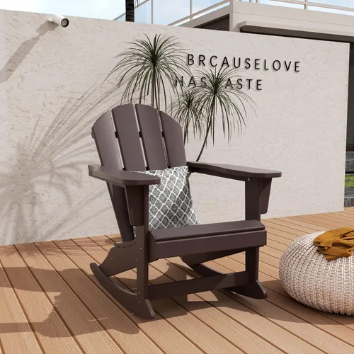 Vista 54 de WO Home Furniture Silla Mecedora de Patio Moderna para Exteriores HDPE Resistente a UV y Clima (Negro)