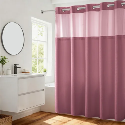 Vista 66 de Cortina de baño River Dream de gran peso sin ganchos necesarios con diseño de gofre punteado y forro a presión - 36W x 74H, de calidad hotelera