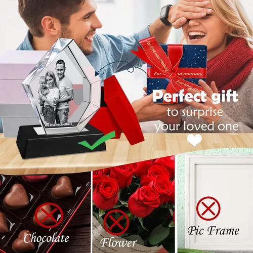 Vista 2 de Fanery Sue Foto de cristal 3D personalizada, regalos personalizados para ella, padre, madre, esposa, marido, gran regalo personalizado con tu propia