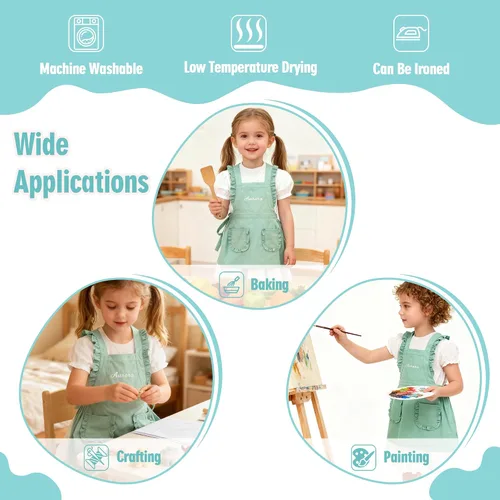 Vista 4 de MT WORLD Delantal para Niñas Pequeñas Delantales de Chef Personalizados para Niños con Nombre Delantales con Volantes para Niñas Pequeñas Vestido