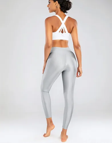 Vista 5 de Sghenr Pantalones de yoga de cintura alta para mujer, con control de abdomen, mallas deportivas brillantes para entrenamiento