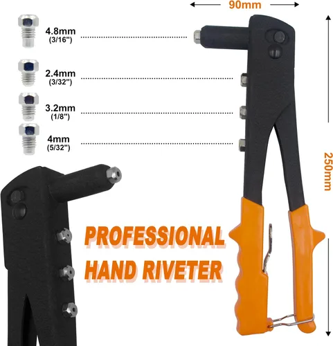 Vista 6 de ISPINNER 60 piezas de remaches ciegos de aluminio con brida grande, kit surtido con remachador de mano resistente, herramienta de pistola
