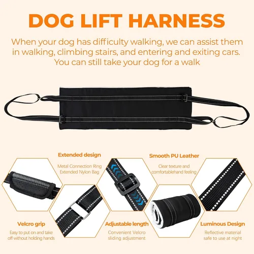 Vista 4 de Arnés de elevación para perro, ajustable y cómodo arnés para perro con asa para rodilla de perro grande para desgarro de ACL, patas traseras