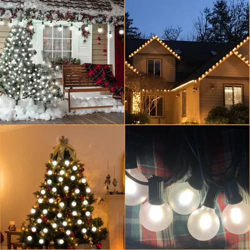 Vista 7 de Guirnalda de luces LED G40 para exteriores de 25 pies, luces de Navidad con forma de globo esmerilado con 27 (2 de repuesto) bombillas redondas