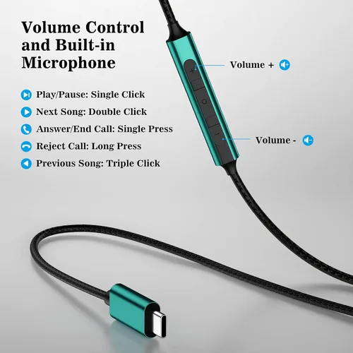Vista 3 de ACAGET Auriculares USB C para Galaxy S26 S25 S24 S23 S22 HiFi Tipo C Auriculares Auriculares estéreo USB C con micrófono y control de volumen