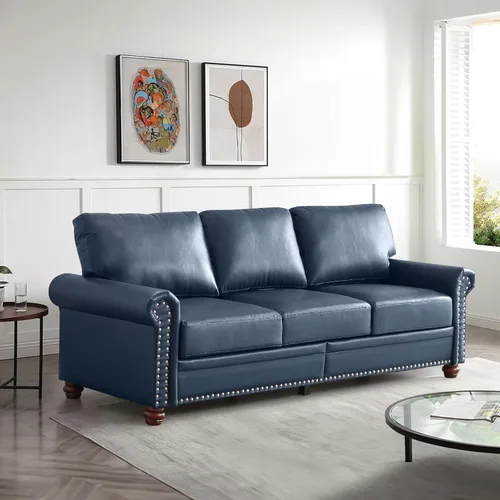 Vista 21 de Antetek Juego de sofá de piel sintética de 3 piezas, sillón moderno de mediados de siglo+sofá biplaza+sofá de 3 plazas con espacio de Marrón