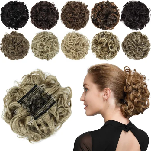 Vista 7 de Rose bud Postizo de Moño Rizado Extensiones de Moño Coletero Peinado Recogido Peinetas Sintéticas en Moño Desordenado Postizo de Cabello