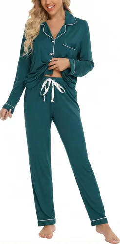 Vista 26 de Leikar Button Up Pajamas For Women Long Sleeve Viscose Soft Pjs Lounge bean paste