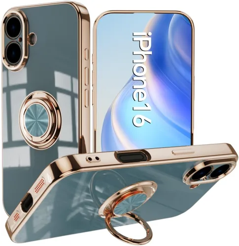 Vista 19 de Compatible con iPhone 11 Kickstand, anillo de rotación de 360 grados integrado con borde de oro rosa brillante que funciona con soporte magnético