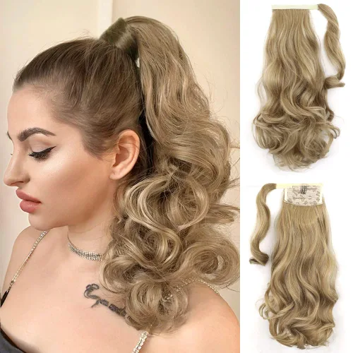 Vista 12 de Auburn - Extensiones de cabello con clip de cola de caballo, extensiones de cola de caballo de 16 pulgadas, rizadas, onduladas, sintéticas