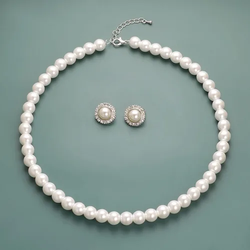 Vista 4 de Aleasha 8mm Faux Pearl Necklace Earrings Set for Women Round White Pearl Zirconia Earring Brides Wedding Jewelry Gifts