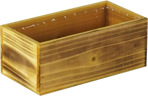 Vista 3 de CYS EXCEL Jardinera Rectangular Pequeña de Madera Marrón Claro Natural con Forro de Plástico Extraíble (H:4" Apertura:10"x5") Caja Decorativa