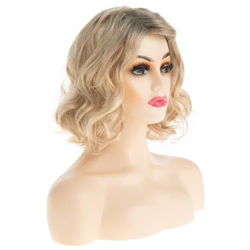 Vista 3 de Peluca corta ondulada rubia para mujer, peluca sintética con parte lateral para Halloween, cosplay, peluca de pelo Rubio