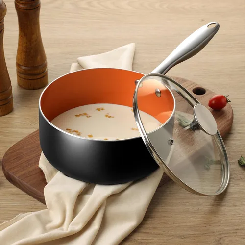 Vista 6 de MICHELANGELO Cacerola de 1 cuarto de galón con tapa, sartén antiadherente de cerámica con tapa, olla pequeña con tapa, cacerola de 1 cuarto de galón
