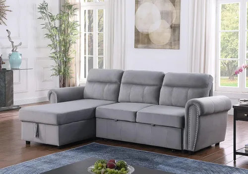 Vista 6 de Ashton - Sofá seccional reversible de tela de terciopelo gris