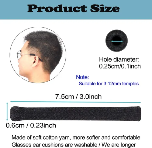 Vista 2 de Cojín de oreja para lentes de longitud más larga con algodón de punto suave, agarre elástico antideslizante para gafas, puntas de patillas de lentes