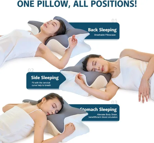 Vista 4 de Almohada cervical de espuma viscoelástica – Soporte ergonómico para el cuello para personas que duermen de lado, espalda y estómago Almohada