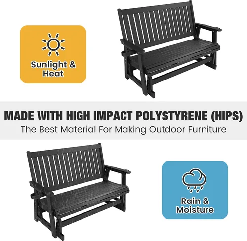 Vista 6 de HIPS Silla de columpio para patio con portavasos, resistente a todo tipo de clima, respaldo alto y asiento profundo contorneado, resistente para 900