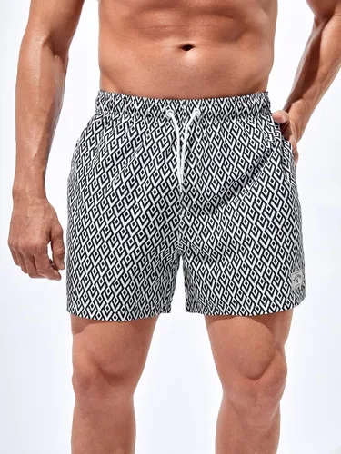 Vista 5 de OYOANGLE Traje de baño con estampado geográfico para hombre, de secado rápido, para playa, traje de baño