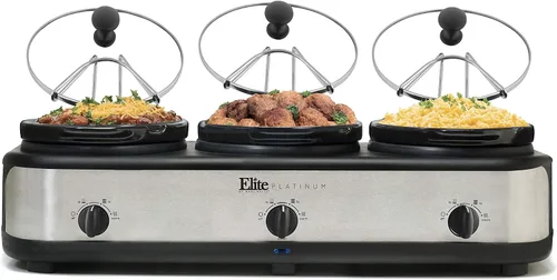 Vista 7 de Elite Gourmet EWMST-325R - Servidor de buffet de triple olla de cocción Rojo