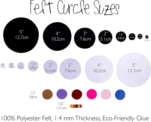 Vista 2 de Círculos de fieltro adhesivos negros: variedad de tamaños: ½", ¾", 1" o 1.5" de ancho; tamaños de paquete para precios al por mayor, calcomanías