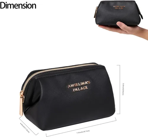 Vista 2 de Angelina's Palace Bolsa de maquillaje de viaje impermeable de cuero vegano, organizador de artículos de tocador oriental estilo retro, bolsa de Negro