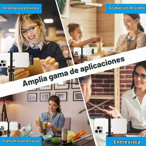 Vista 9 de Micrófono Lavalier inalámbrico para iPhone, Android, iPad, tabletas, mini micrófono Bluetooth con cancelación de ruido, transmisión de 65 pies