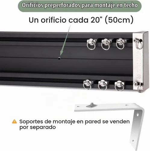 Vista 5 de ZSHINE Riel Doble Unido para Cortinas, Longitud Personalizable, Montaje en Techo o Pared, Rieles de Cortina Resistentes para Sala de Estar, Negro