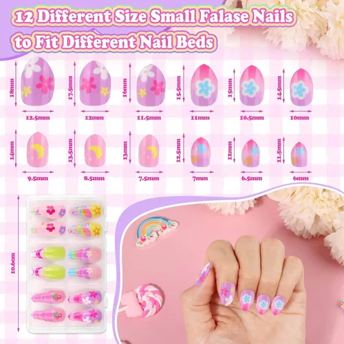 Vista 6 de 144 uñas postizas a presión con pegamento, kit de uñas postizas de almendra con calcomanías de gelatina y adhesivo constructor de uñas, lindas uñas