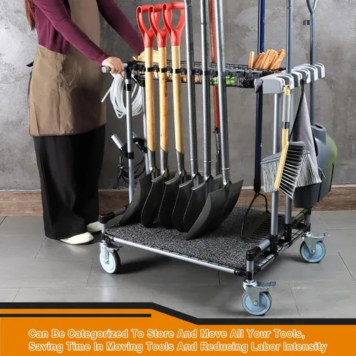 Vista 3 de Carrito organizador de herramientas de jardín de alta resistencia, ideal para jardinería, ruedas mejoradas de 5 pulgadas para césped y arena