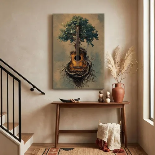 Vista 5 de BACJUOPLDArt Guitar Pictures Guitar Tree Wall Art Vintage Tree Prints Retro Music Posters Vintage Canvas Prints Musical Posters for Music Studio