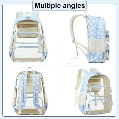 Vista 28 de CAMTOP Mochila transparente resistente y transparente para estudiantes, escuela, trabajo, festival, viajes, deportes, Beige, Mediana, Camtop Mochila