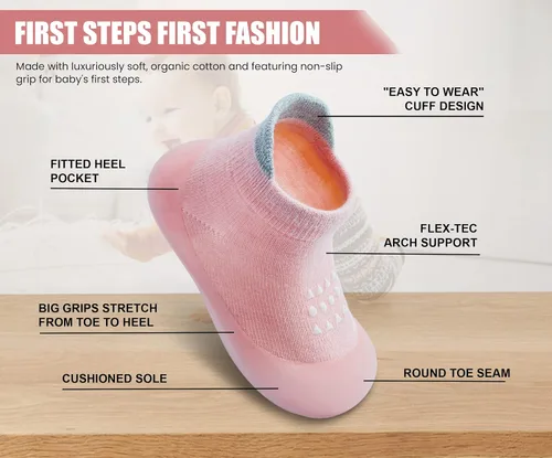 Vista 4 de Dookeh Zapatos de bebé para niños y niñas, zapatos de primera caminata, antideslizantes, suela suave, zapatos de calcetín para bebés