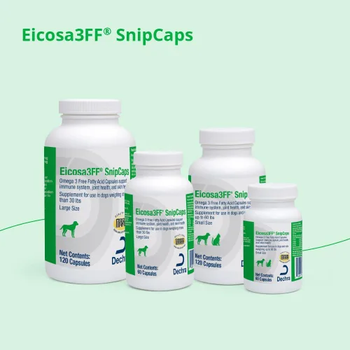 Vista 5 de Eicosa3FF SnipCaps Omega 3 Cápsulas de ácidos grasos gratis para perros, grandes, 60 unidades For Dogs Weighing more than 30 lbs; Support Immune